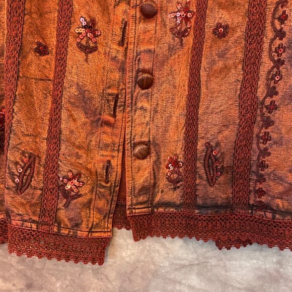 Autumn Embroidered Women's Jean Jacket in Copper - Picture 3 of 7